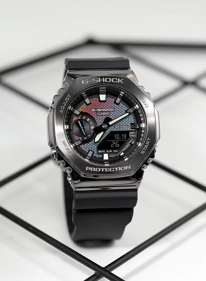 شوك ساعة كاسيو جي شوك قوس قزح مثمنة الميناء GM-2100RW-1A تناظرية رقمية رمادية للرجال - Image 4